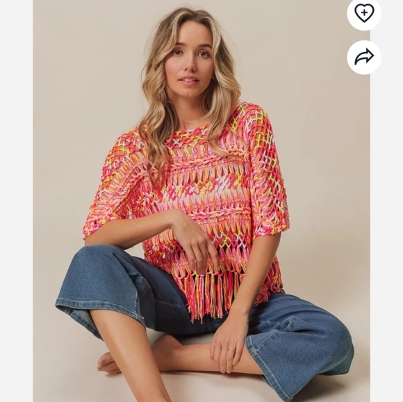 BiBi NWTs Openwork Fringed Knit Cover Up - Picture 3 of 5